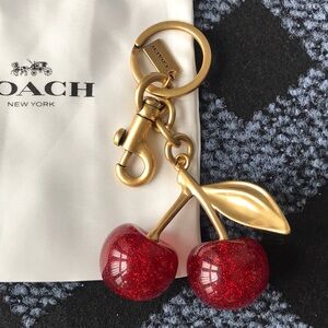 Coach Gold-Tone Cherry Keychain with Red Glitter Cherries